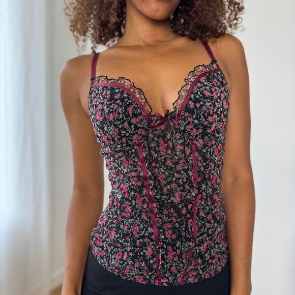 Vintage Floral Mesh Bustier Camisole with Adjustable Straps (XS/S) - Picture 1 of 8